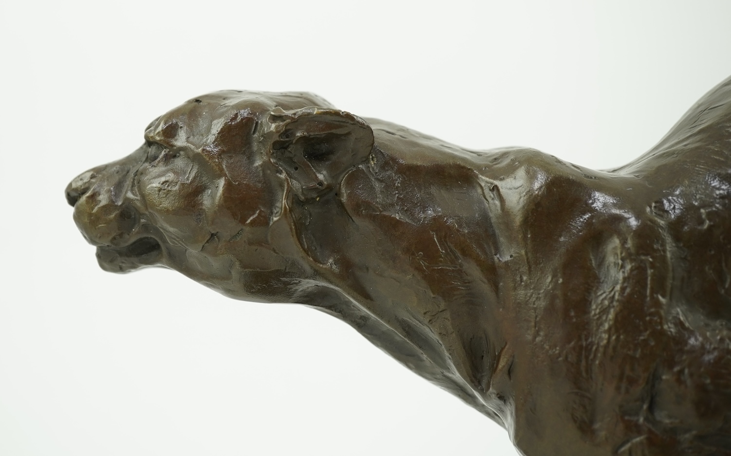 Manner of Mark Coreth (b. 1958): A patinated bronze model of a cheetah in full flight